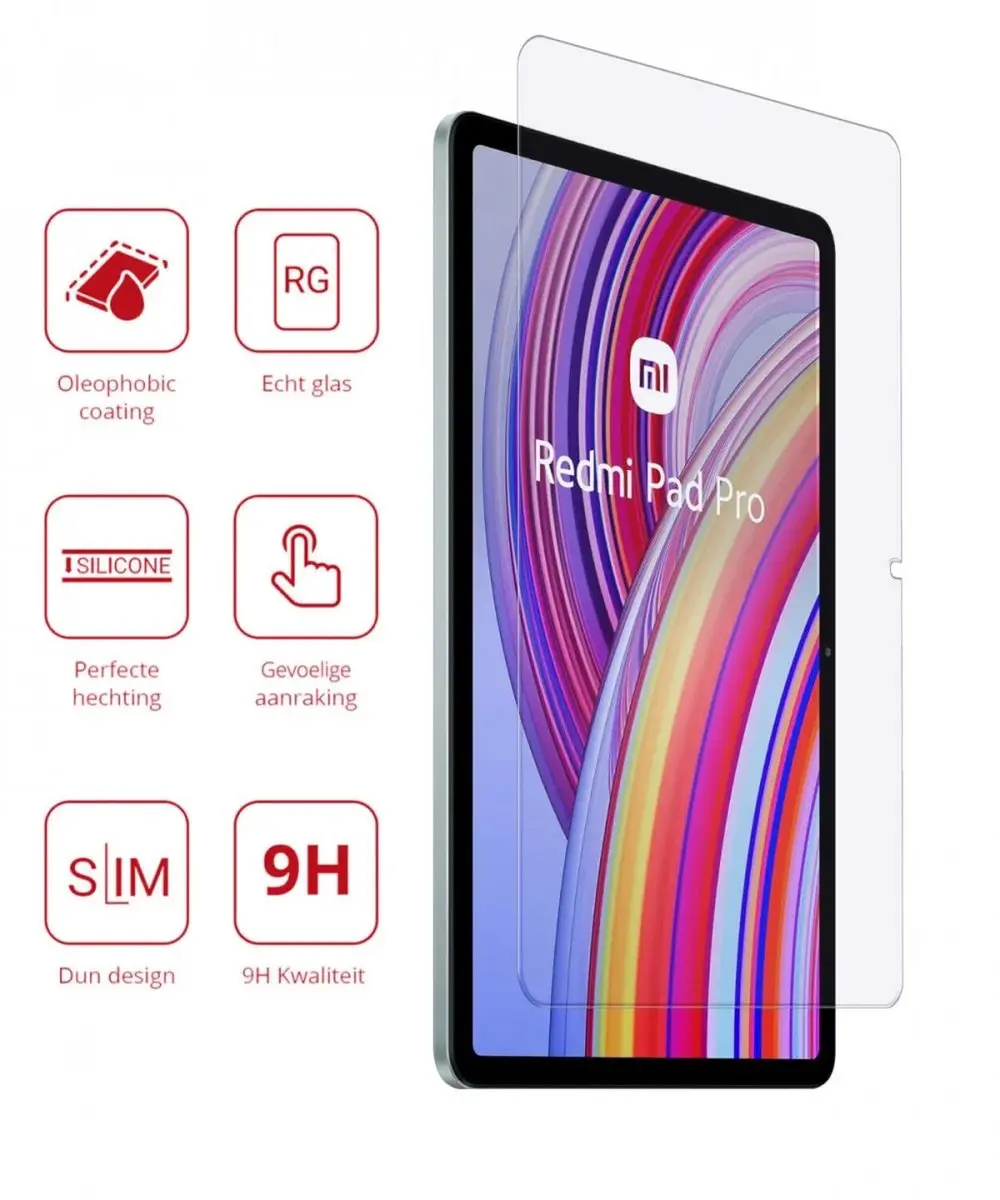 Rosso 194360 Screen Protector - Xiaomi Redmi Pad Pro/Poco Pad - 9H Glas - Transparant/Red
