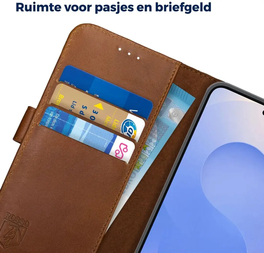 Rosso Deluxe Echt Leer Hoesje Samsung Galaxy S25 - 3 Pasjes - Bruin