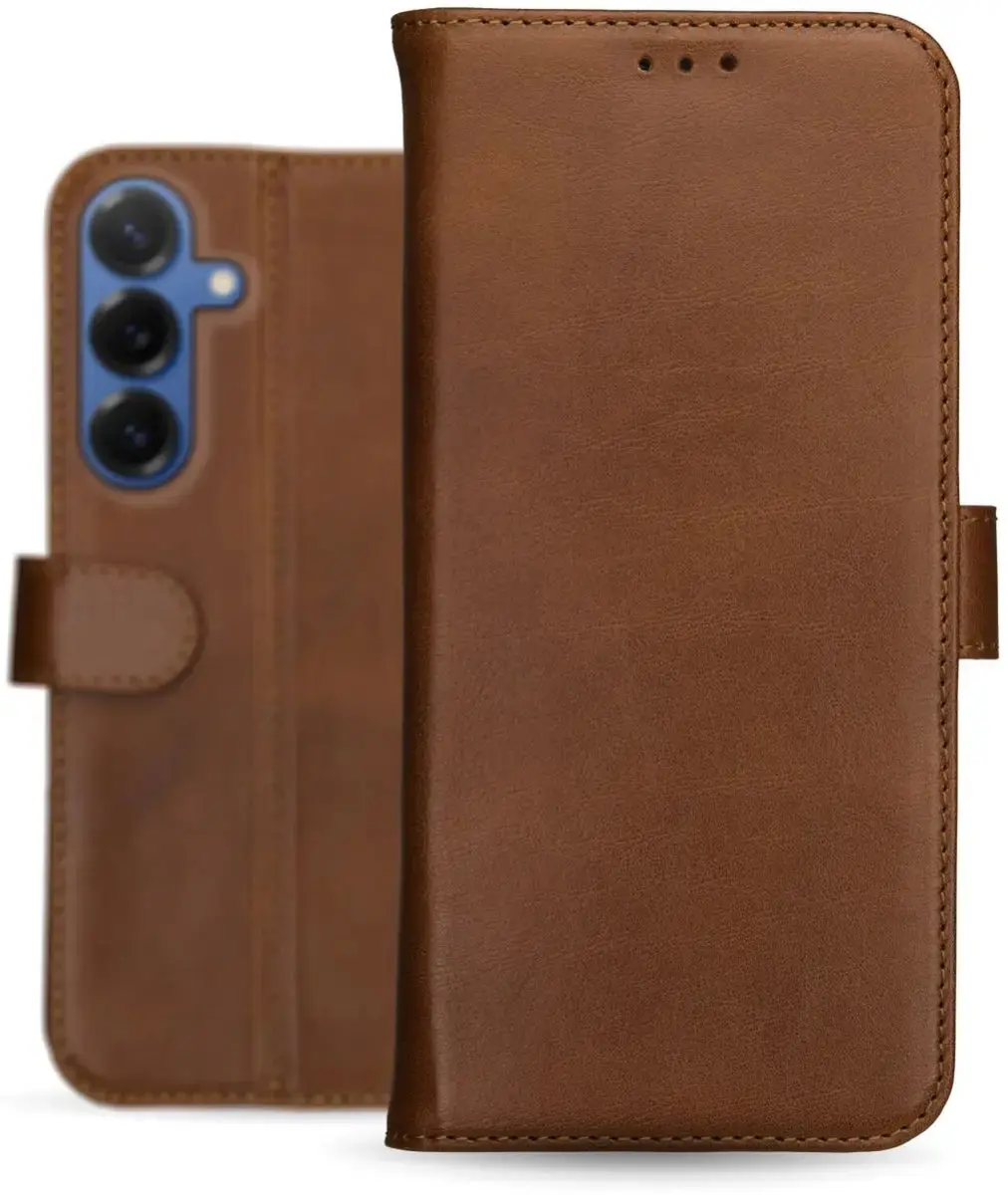 Rosso Deluxe Echt Leer Hoesje Samsung Galaxy S25 - 3 Pasjes - Bruin