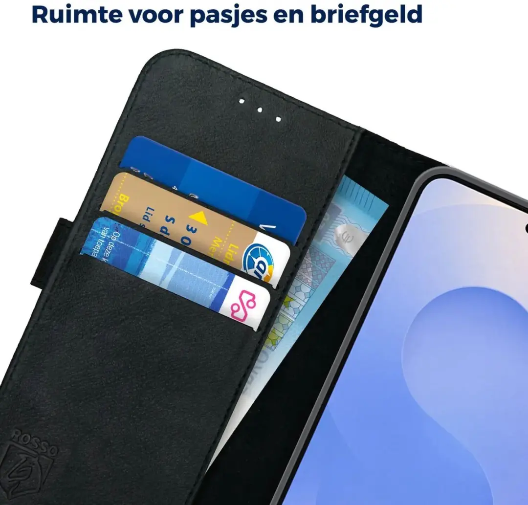 Rosso Deluxe Echt Leer Hoesje Samsung Galaxy S25 Plus - 3 Pasjes - Zwart