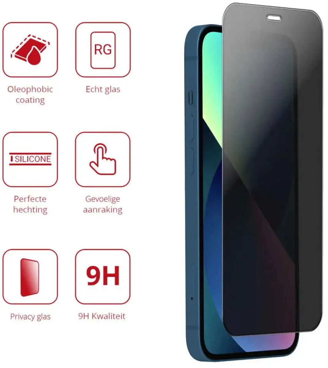 Rosso Privacy Screen Protector iPhone 16/17 - 9H Glas - Case Friendly