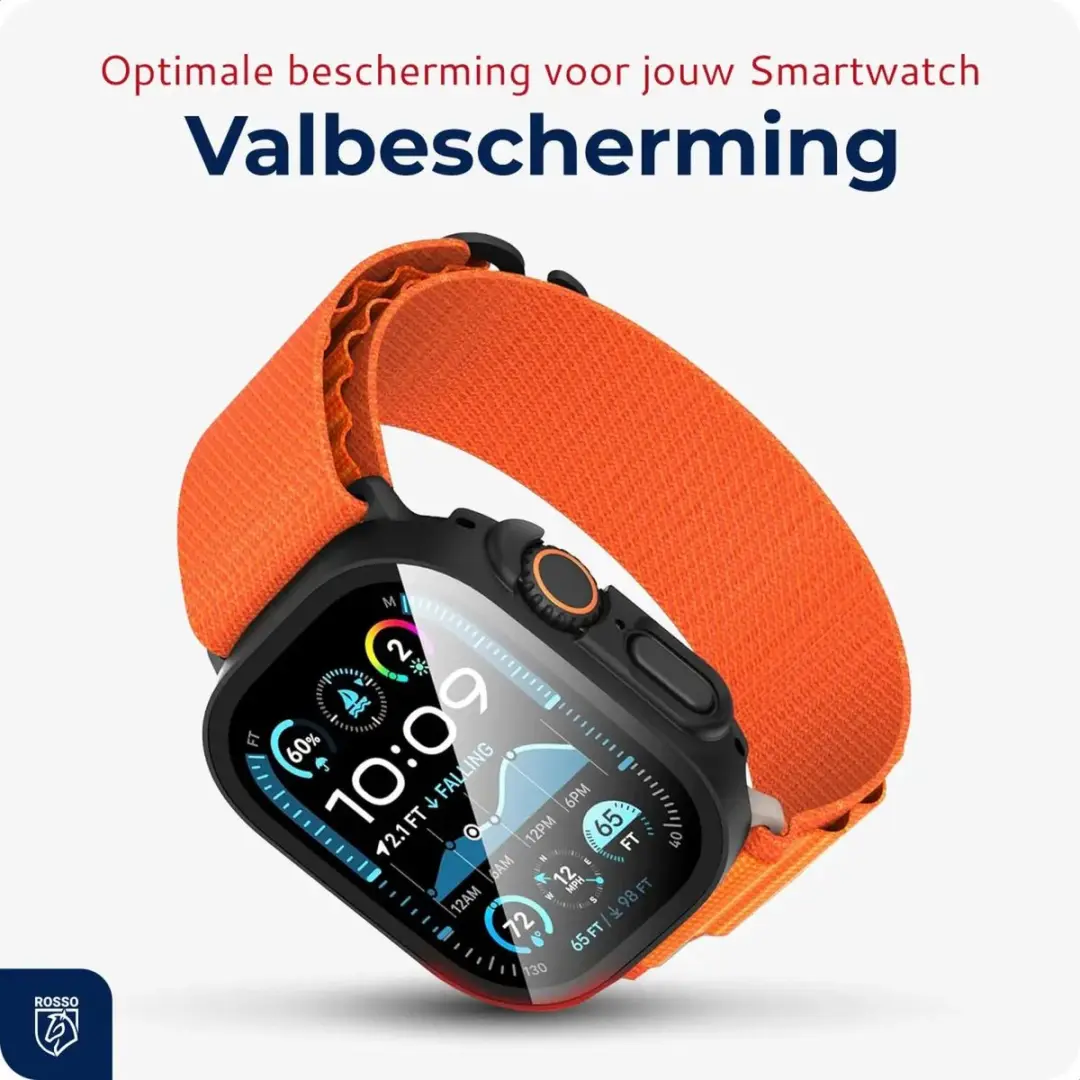 Rosso Tempered Glass Hoesje Apple Watch Ultra 3/2/1 - Full Protect - Zwart