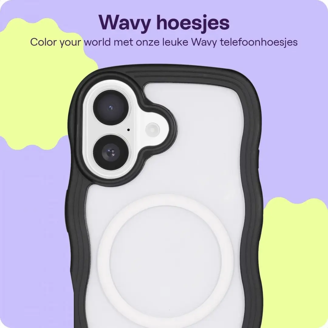 HappyCase Wavy Hoesje iPhone 16 - Transparant Zwart - MagSafe