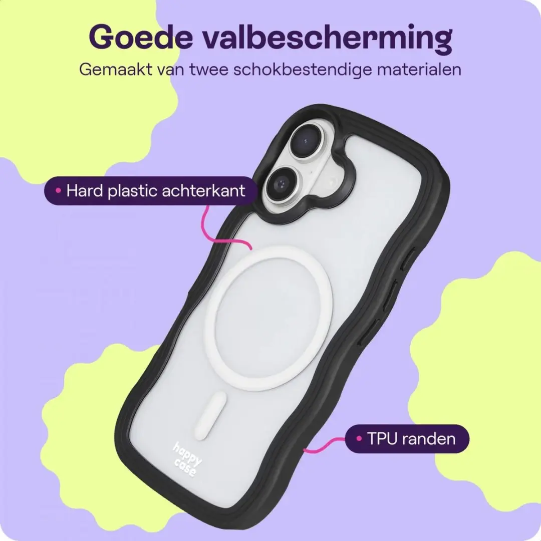 HappyCase Wavy Hoesje iPhone 16 - Transparant Zwart - MagSafe