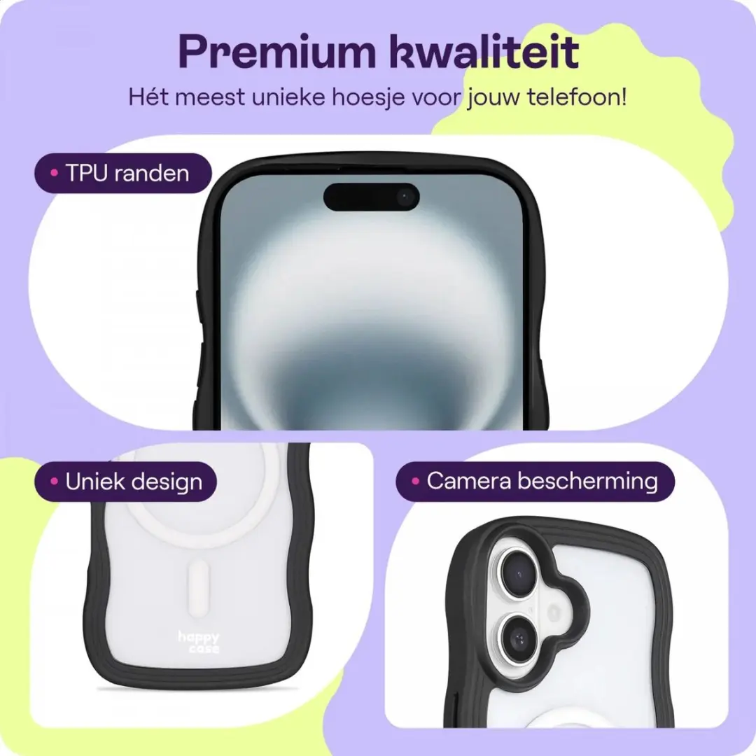 HappyCase Wavy Hoesje iPhone 16 - Transparant Zwart - MagSafe