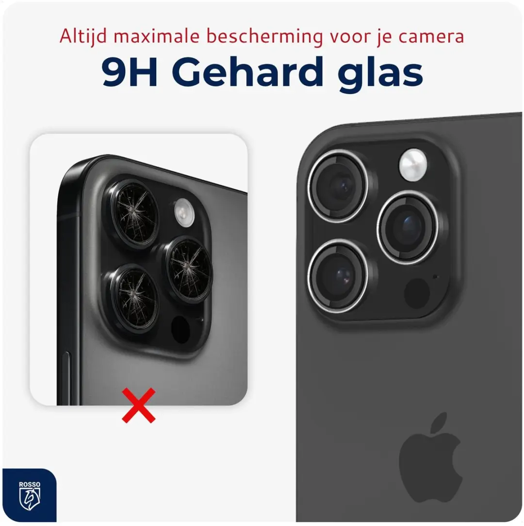 Rosso Camera Lens Protector 9H Glas - iPhone 15 Pro/Pro Max - Transparant