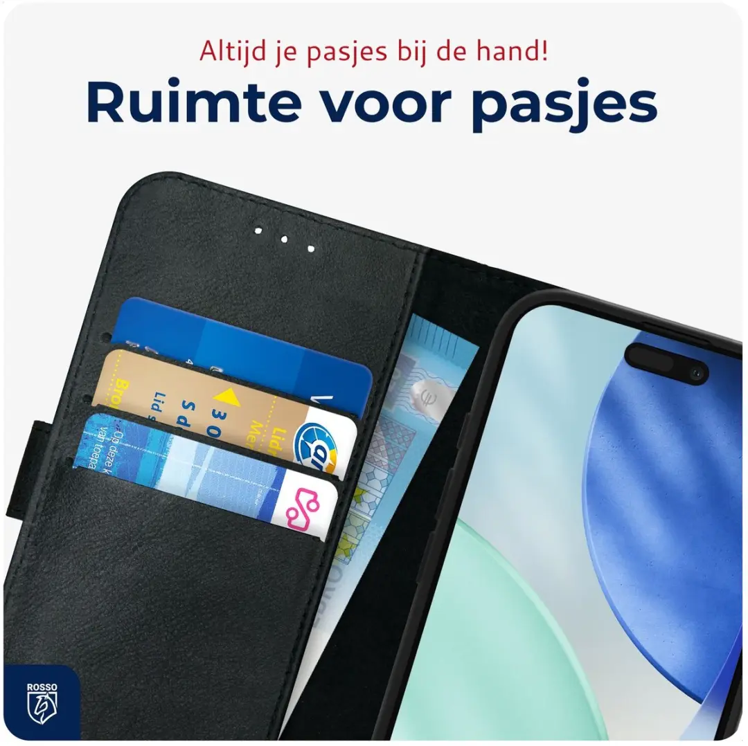 Rosso Deluxe Echt Leer Hoesje iPhone 17 - 3 Pasjes - Zwart