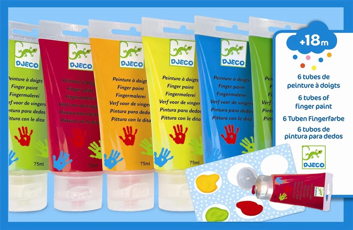 Djeco 6 Kleuren Vingerverf Tubes - 250ml