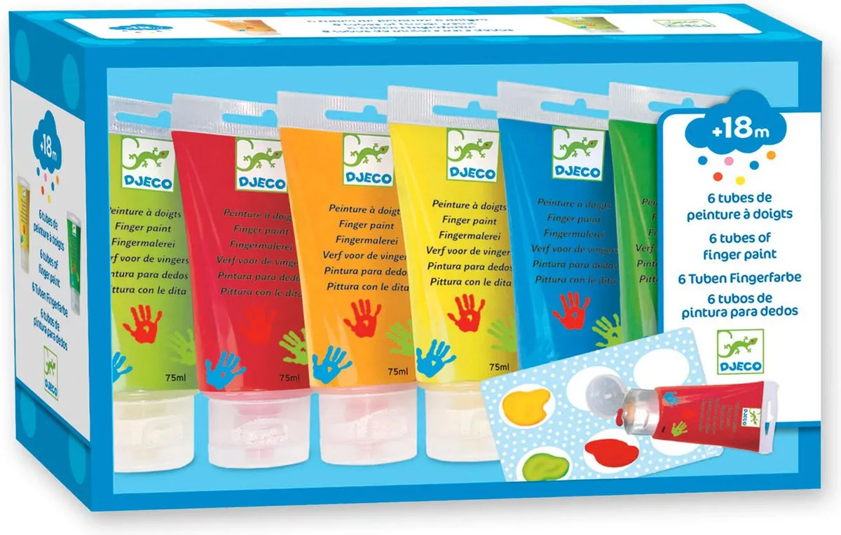 Djeco 6 Kleuren Vingerverf Tubes - 250ml