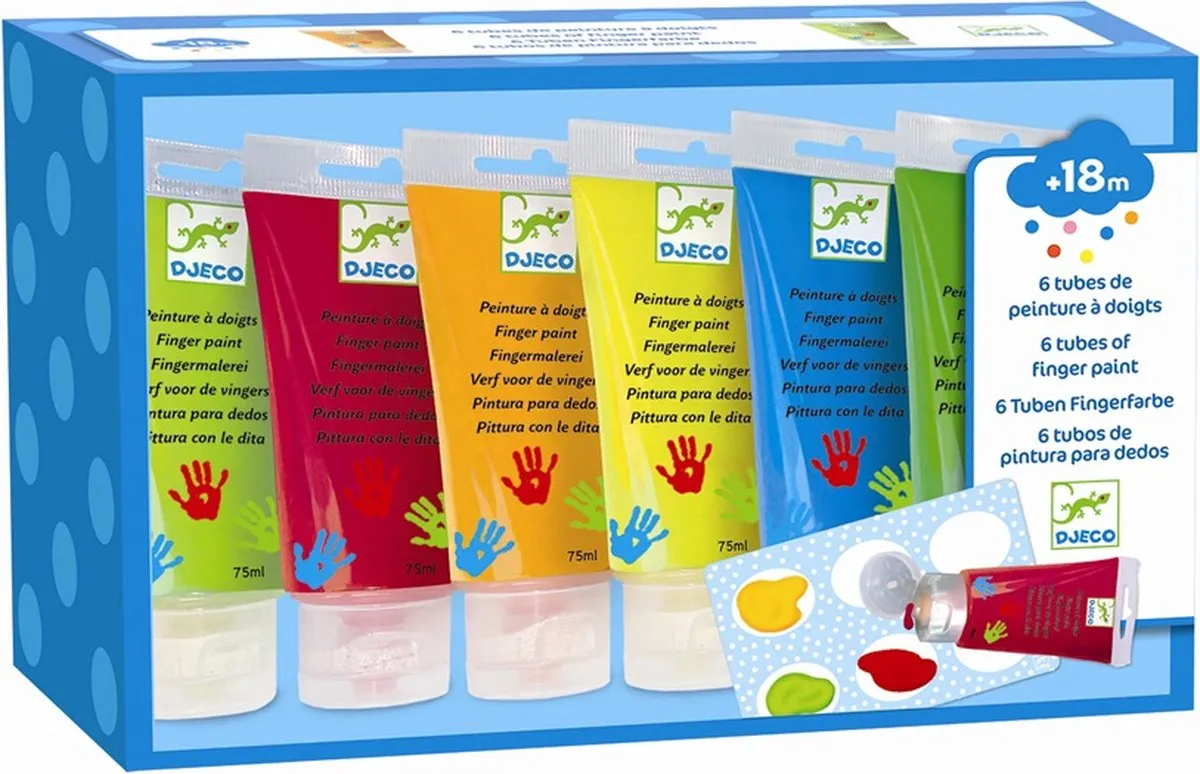 Djeco 6 Kleuren Vingerverf Tubes - 250ml