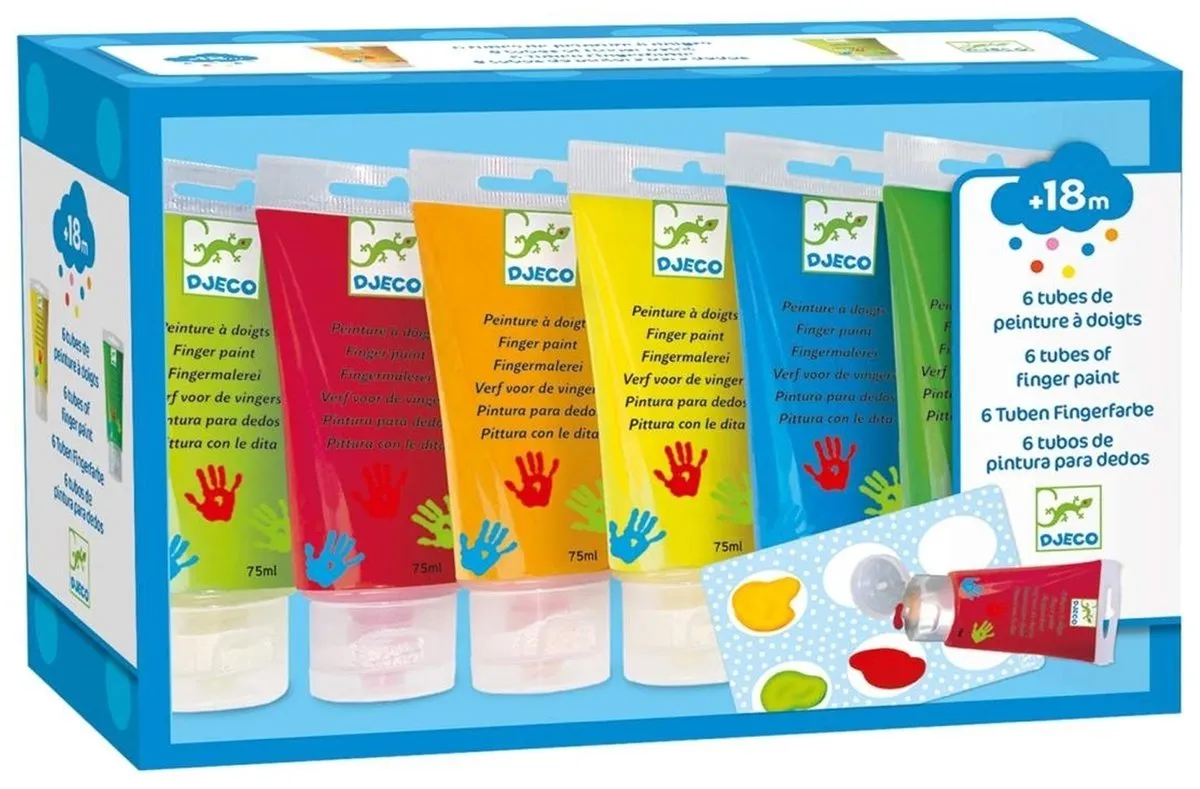 Djeco 6 Kleuren Vingerverf Tubes - 250ml - afbeelding 6 van 6