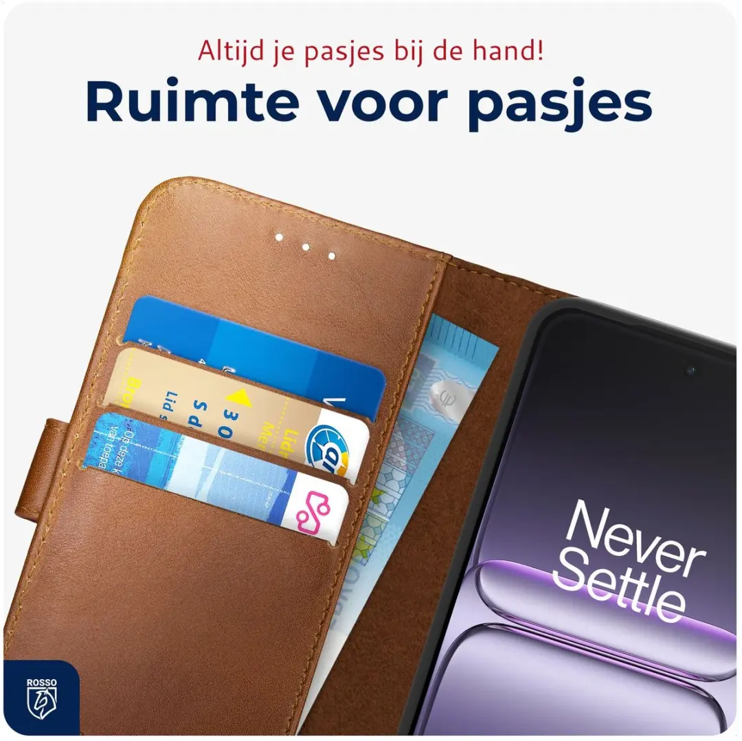 Rosso Deluxe Echt Leer Hoesje OnePlus Nord 5 - 3 Pasjes - Bruin