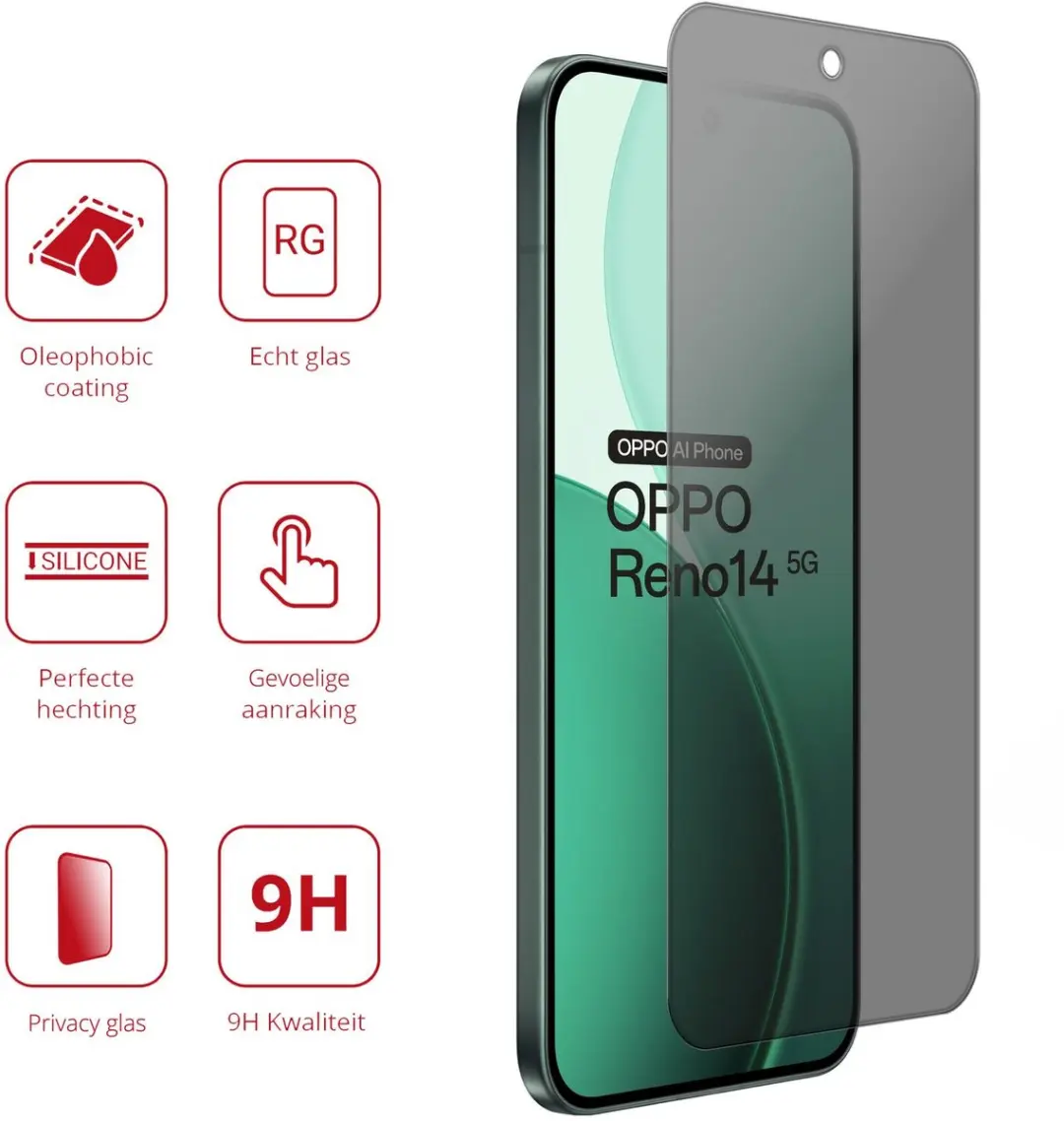 Rosso Privacy Screen Protector Oppo Reno 14 - 9H Glas - Case Friendly