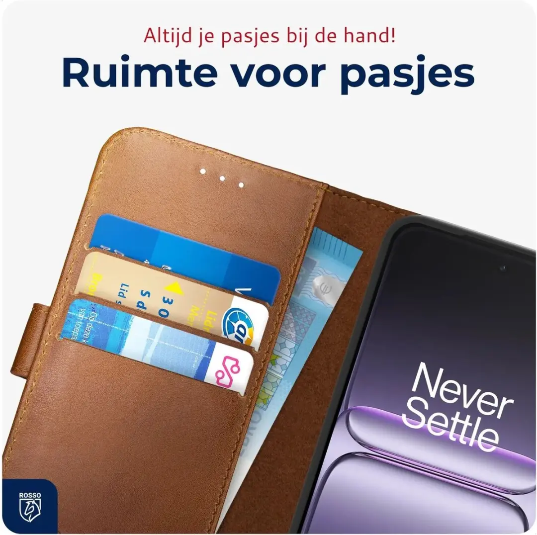 Rosso Deluxe Echt Leer Hoesje OnePlus Nord 6 - 3 Pasjes - Bruin
