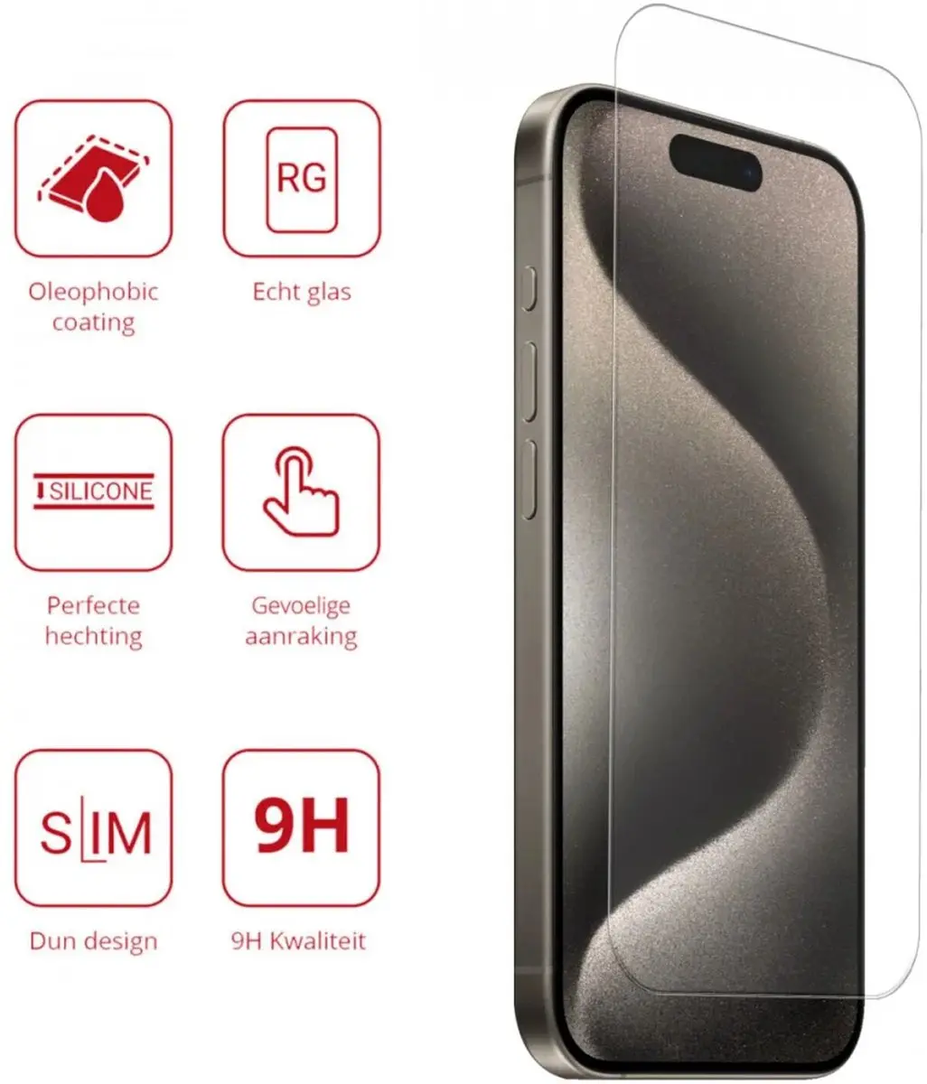 Rosso Screen Protector iPhone 15 Pro - 2x 9H Tempered Glass