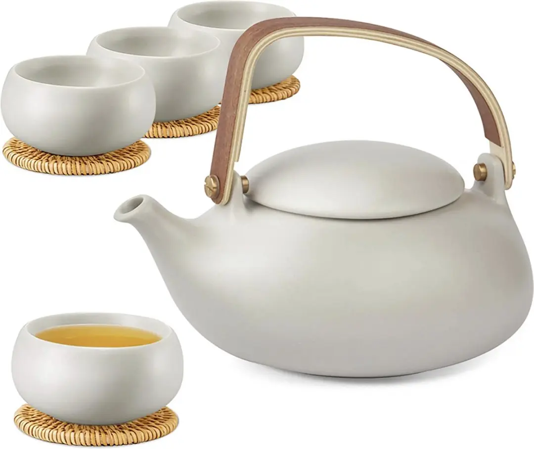 ZENS Theepot porselein set, theeservies Japanse met zeef voor losse thee, 800 ml