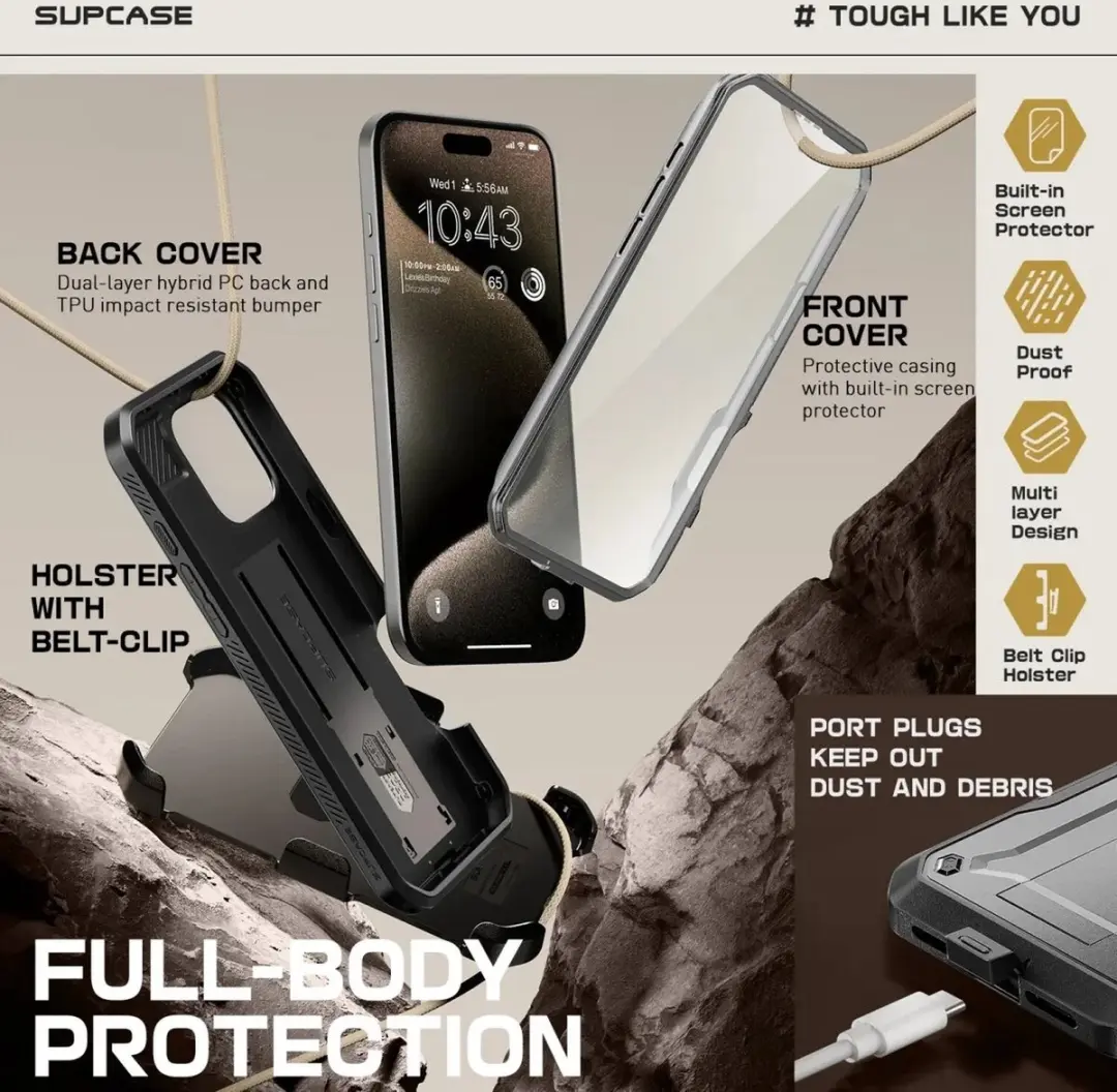 Supcase Unicorn Beetle Pro Hoesje iPhone 16 Pro Max - Grijs - afbeelding 6 van 6