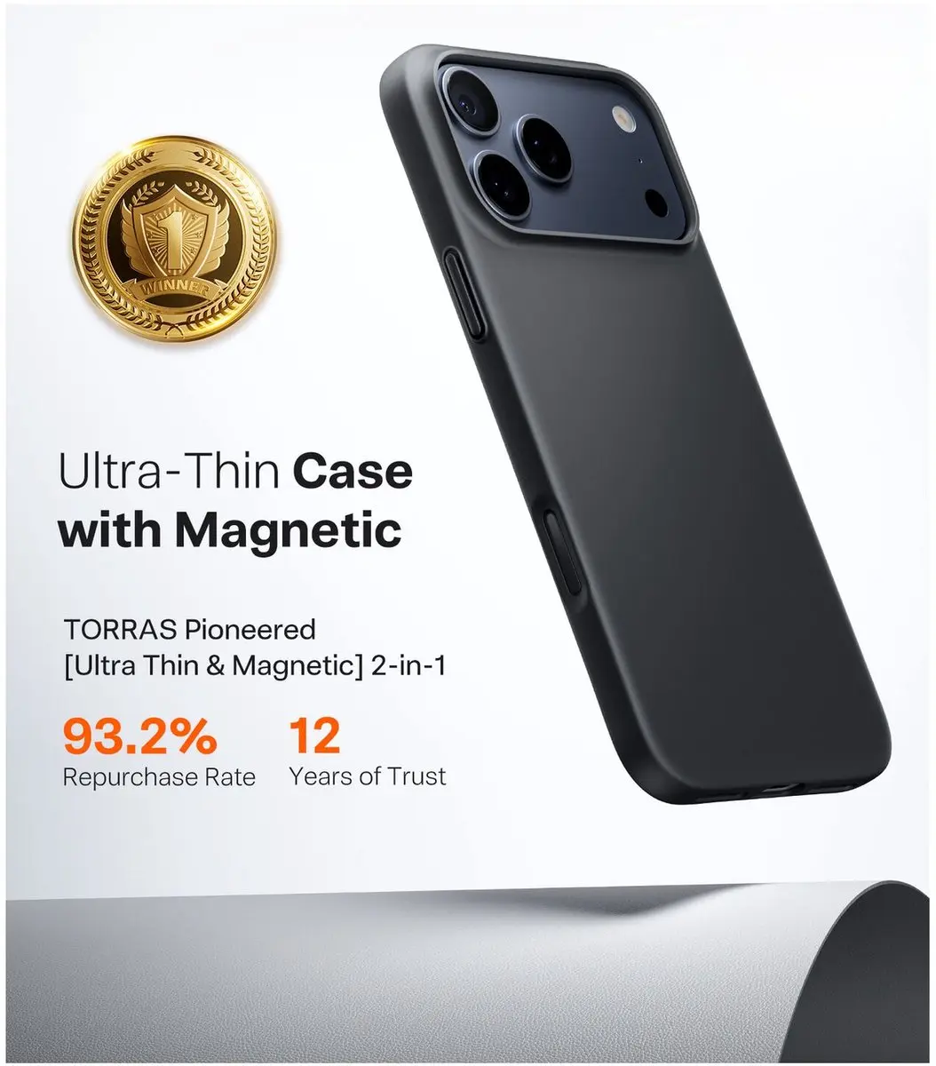 Torras Slim Fit Mag Hoesje iPhone 17 Pro Max - MagSafe - Zwart