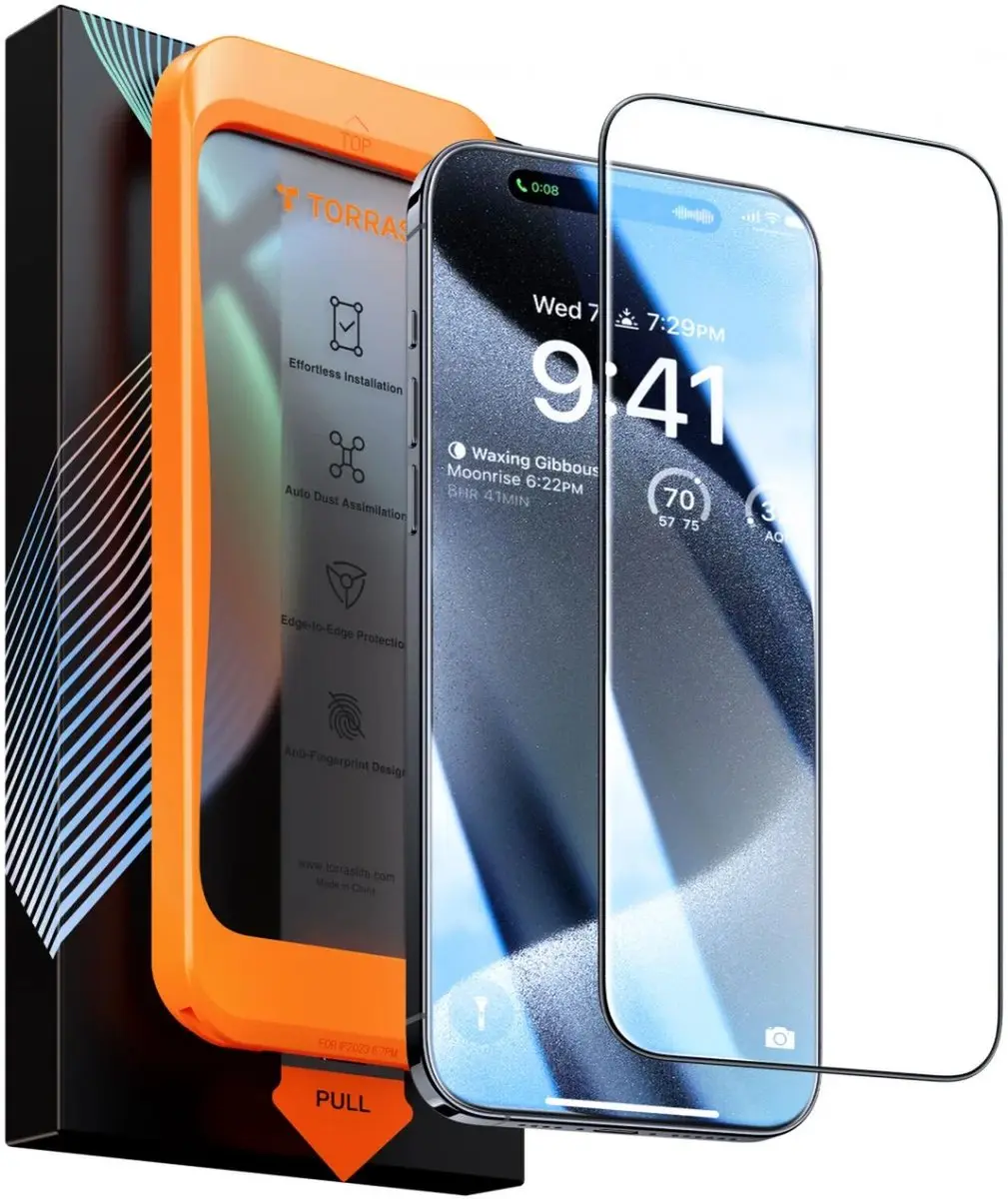 TORRAS Install Master 9H Tempered Glass Geschikt voor Apple iPhone 15