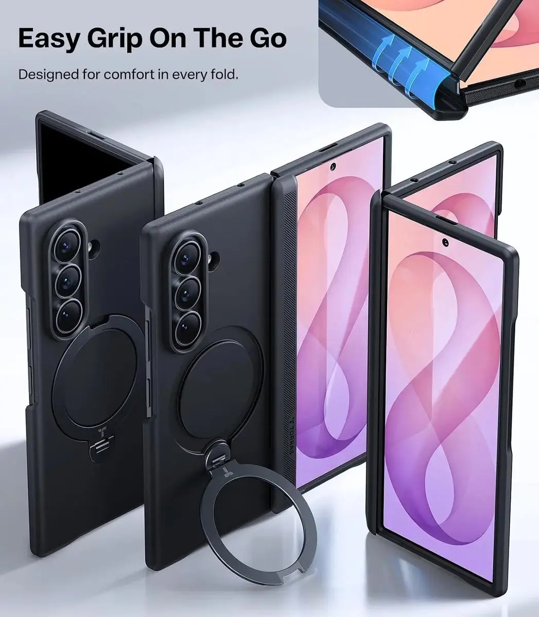 Torras Ostand Q3 Spin Hoesje Zwart - MagSafe/QI2 voor Galaxy Z Fold8 Ultra - afbeelding 6 van 6