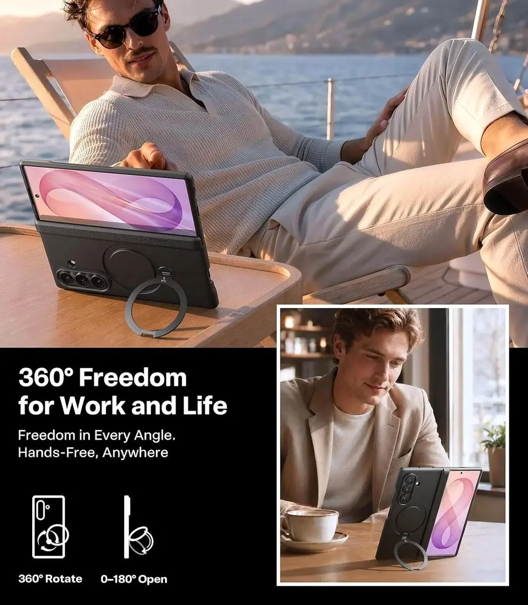 Torras Ostand Q3 Spin Hoesje Zwart - MagSafe/QI2 voor Galaxy Z Fold8 Ultra