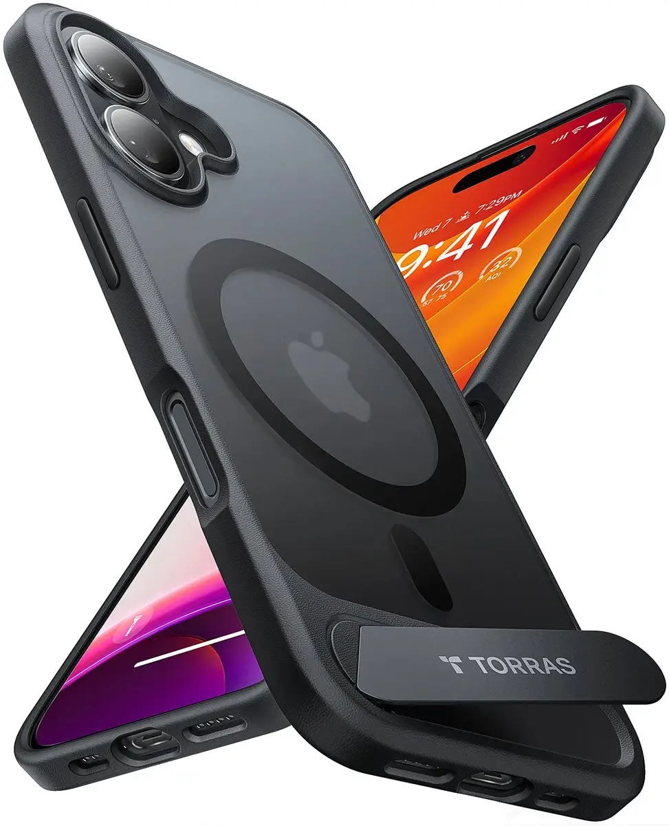 Torras UPro Pstand Hoesje iPhone 16 Plus - MagSafe - Zwart