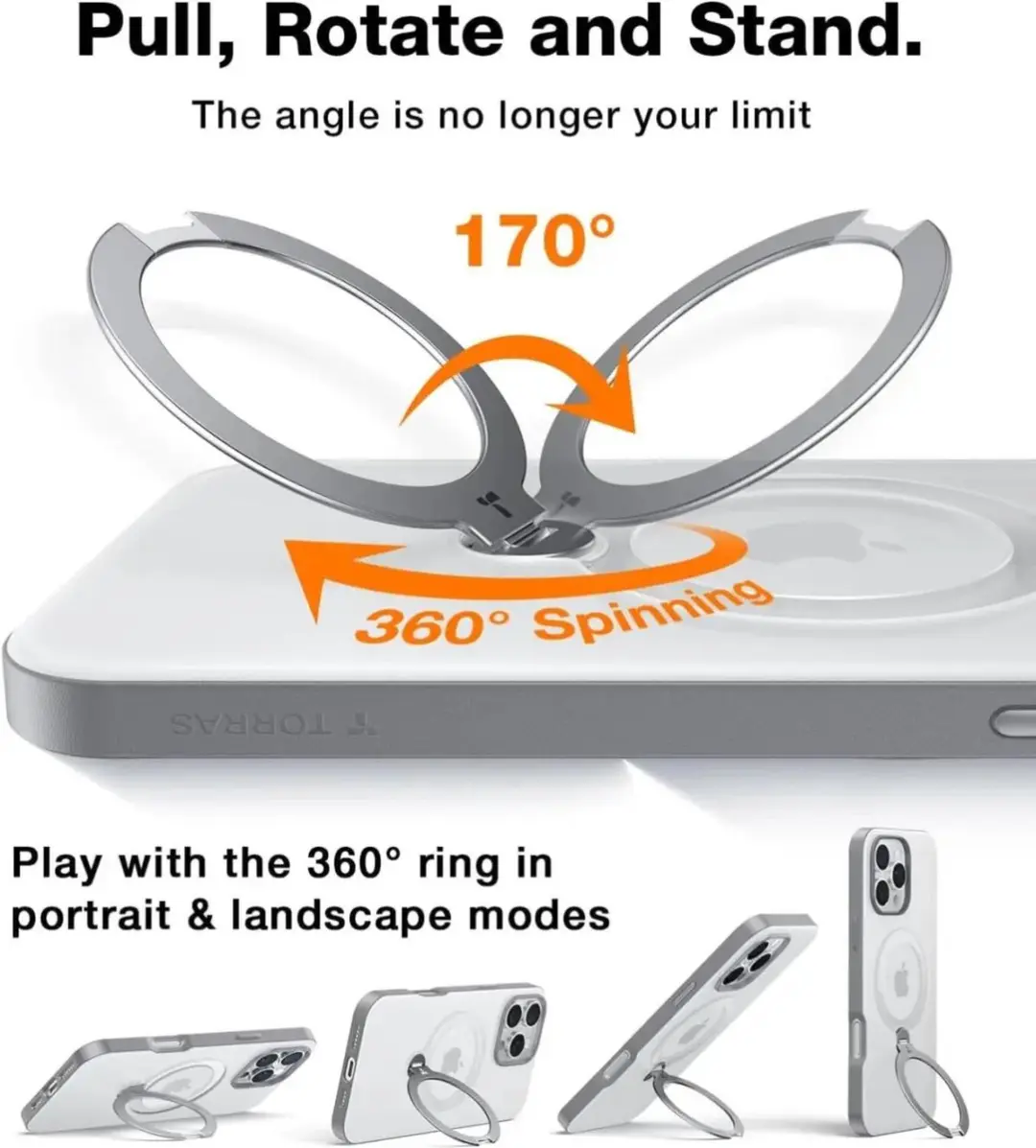 Torras UPro Ostand Spin Hoesje iPhone 16 Pro Max - Grijs - afbeelding 6 van 6