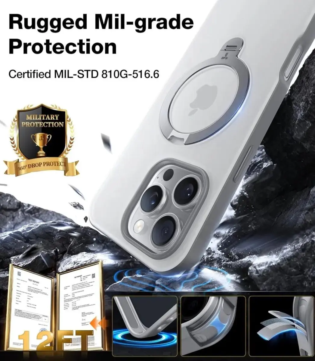 Torras UPro Ostand Spin Hoesje iPhone 16 Pro Max - Grijs