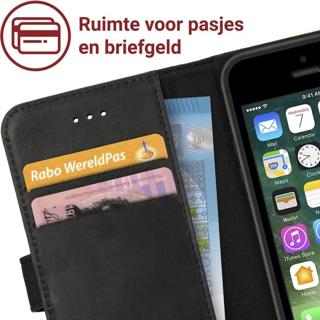 Rosso Deluxe Book Case iPhone 5/5S/SE - 3 Pasjes - Zwart - afbeelding 6 van 6