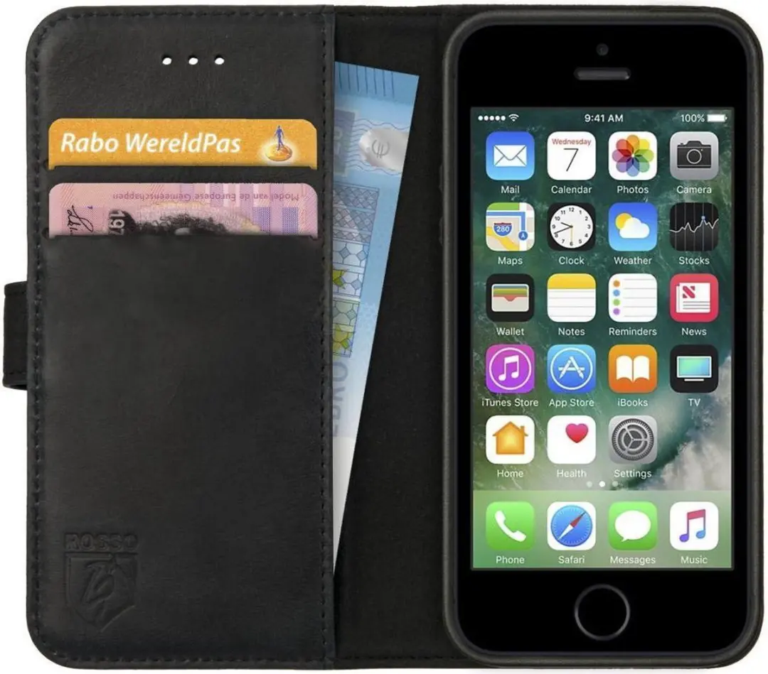 Rosso Deluxe Echt Leer Book Case Hoesje Geschikt voor Apple iPhone SE / 5S / 5