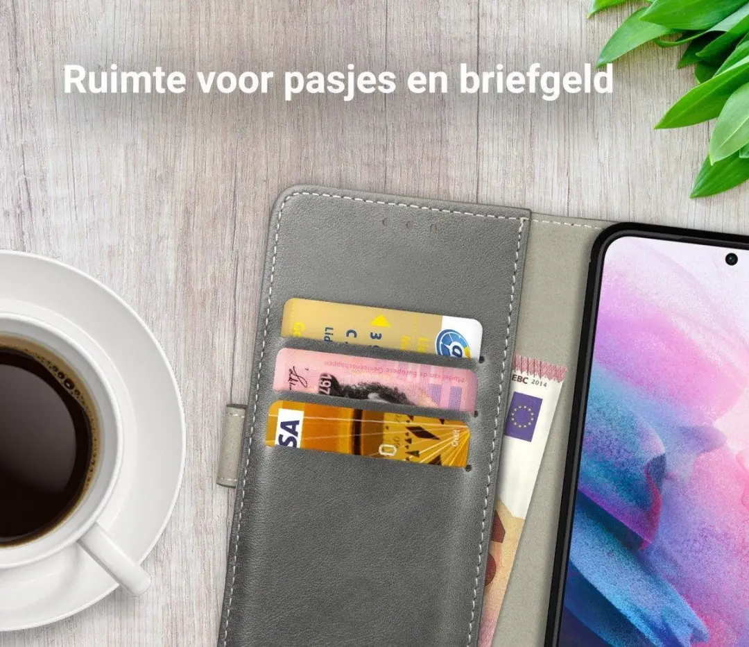 Rosso Element Book Case Wallet Samsung Galaxy S21 Plus - 3 Pasjes - Grijs - afbeelding 6 van 6