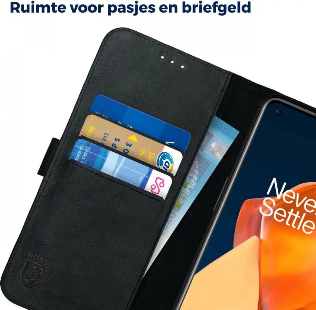 Rosso Deluxe Book Case OnePlus 9 - 3 Pasjes - Zwart - afbeelding 6 van 6