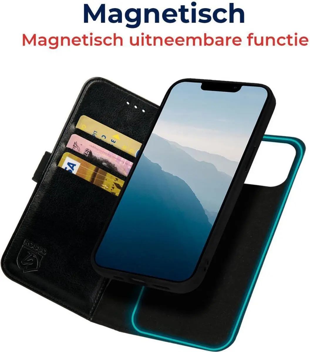 Rosso Element Uitneembaar Hoesje iPhone 13 - 3 Pasjes - Zwart
