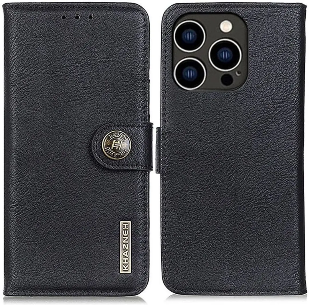 Khazneh Hoesje iPhone 14 Pro Book Case - 3 Pasjes - Zwart