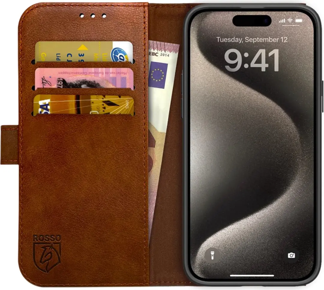 Rosso Element Book Case Wallet iPhone 15 Pro - 3 Pasjes - Bruin