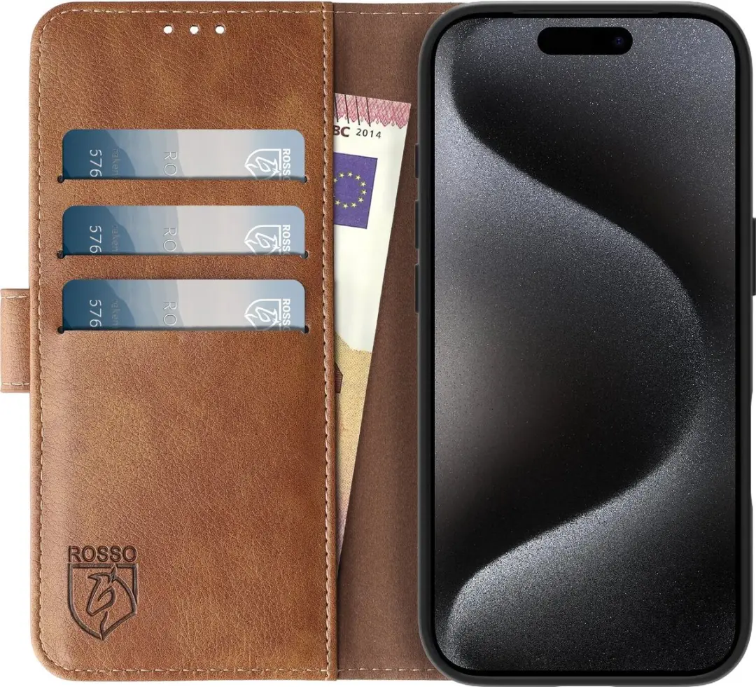 Rosso Element Book Case Wallet iPhone 15 Pro - 3 Pasjes - Bruin - afbeelding 6 van 6