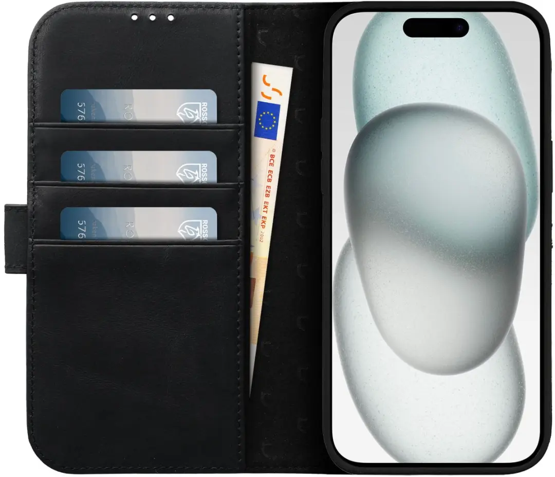 Rosso Elite 173732 Hoesje iPhone 15 Plus - MagSafe - 3 Pasjes - Zwart