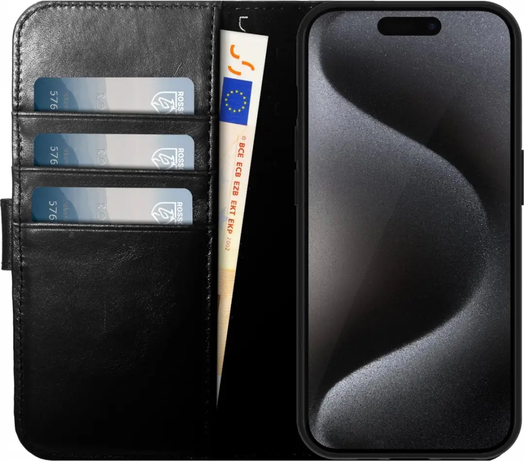 Rosso Elite 173741 Hoesje iPhone 15 Pro - MagSafe - 3 Pasjes - Zwart