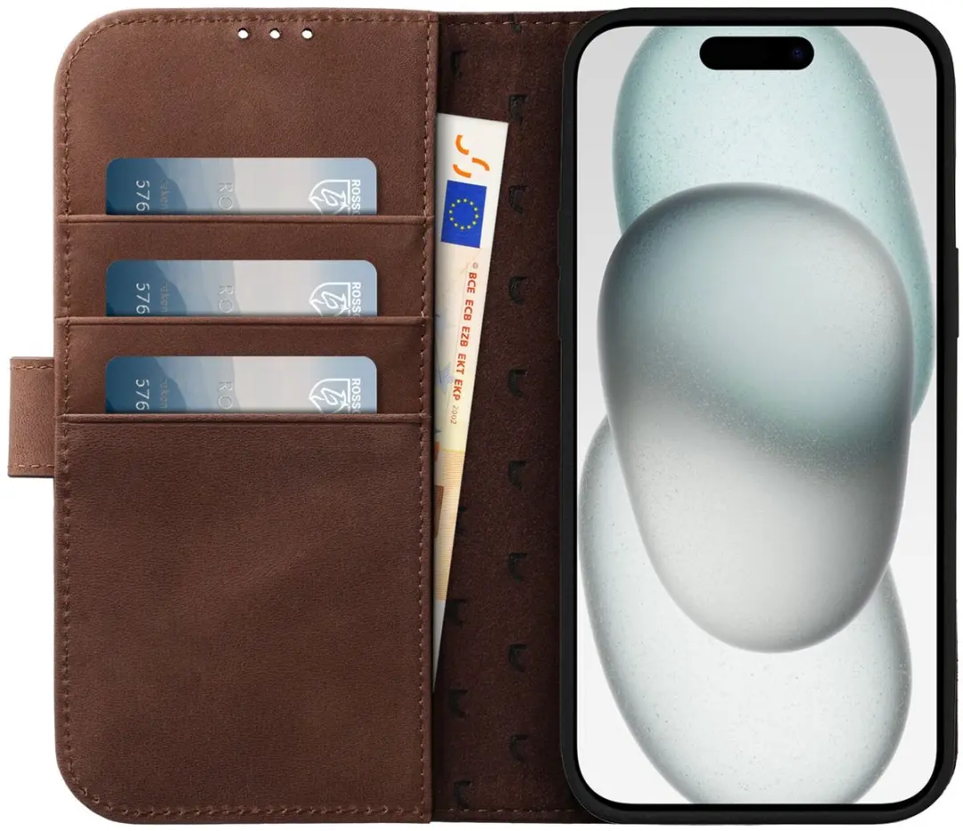 Rosso Elite 173762 Hoesje iPhone 14 - Echt Leer Bruin - 3 Pasjes