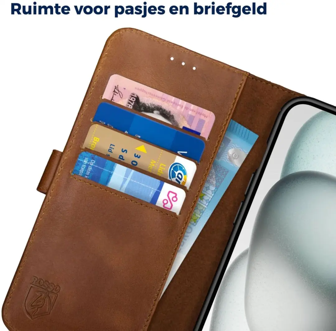 Rosso Deluxe Book Case iPhone 15 Plus - 3 Pasjes Bruin