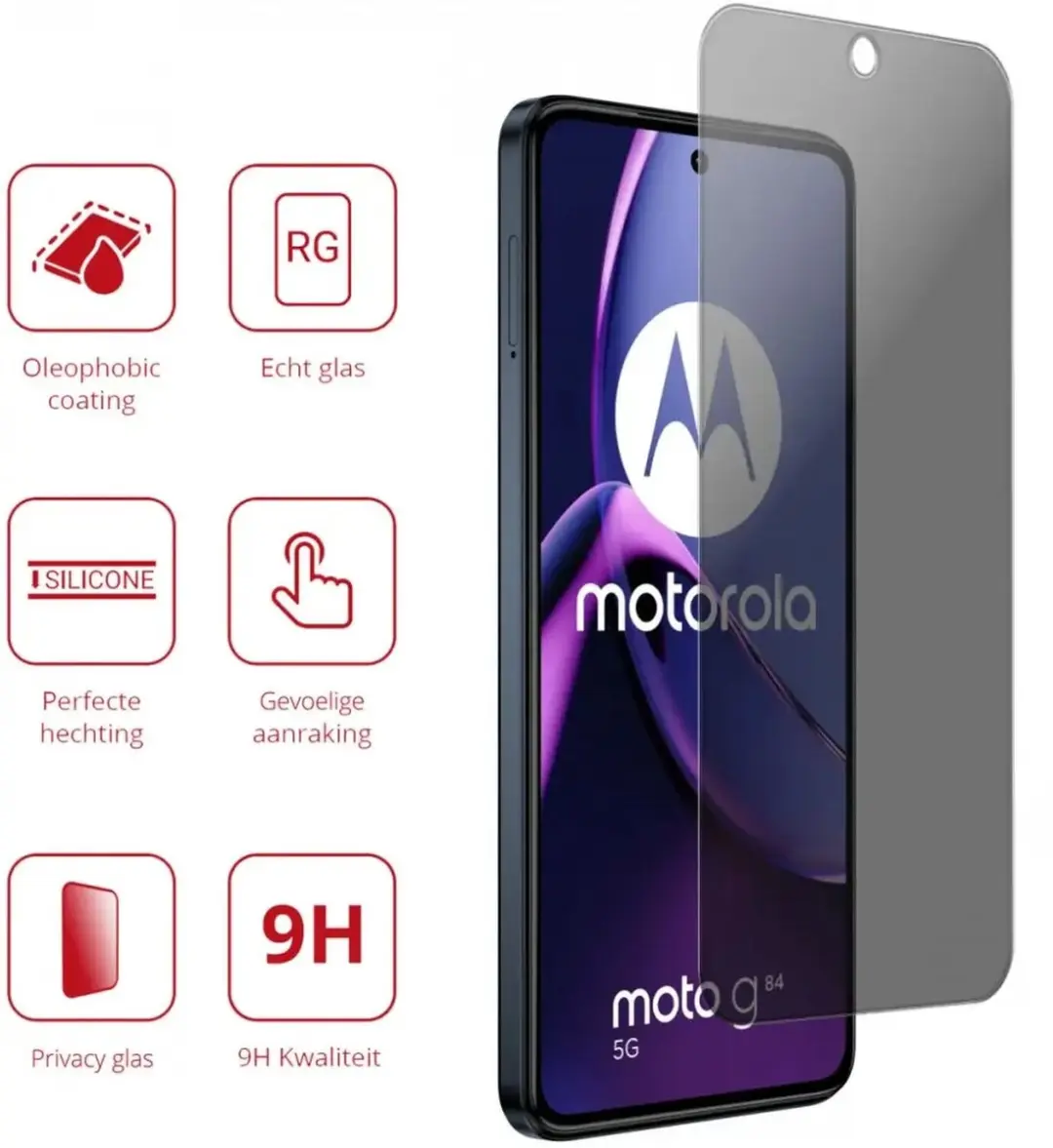 Rosso Privacy Screen Protector Motorola Moto G84 - 9H Glas - Case Friendly