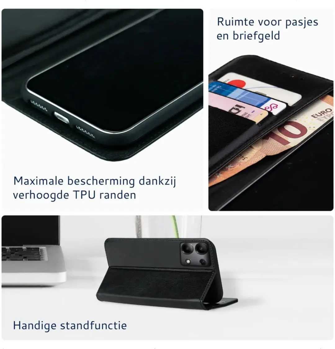 Rosso Element Book Case Wallet 180482 - Xiaomi Redmi Note 13 5G - 3 Pasjes - Zwart