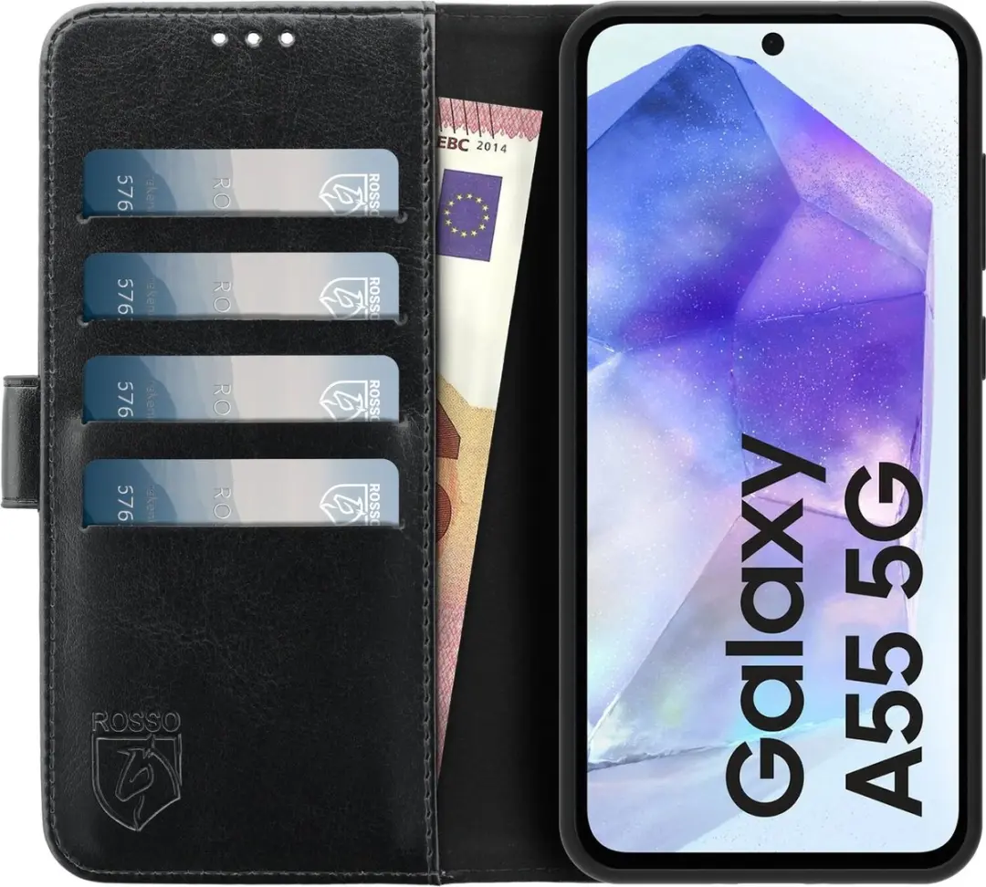 Rosso Element Wallet Book Case 183503 - Samsung Galaxy A55 - 3 Pasjes - Zwart