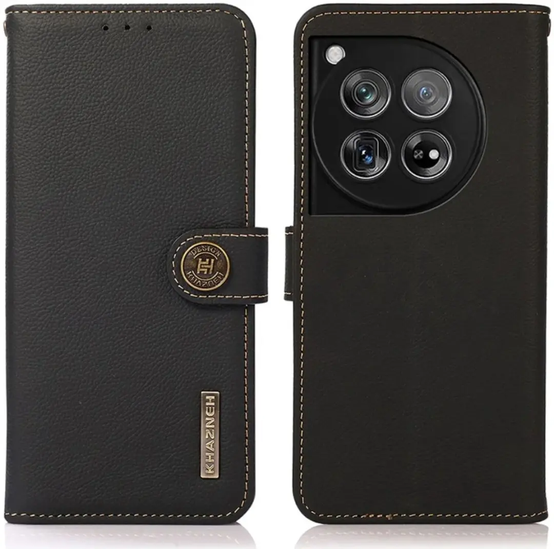 Khazneh OnePlus 12 Hoesje RFID - Leer Zwart - 3 Pasjes