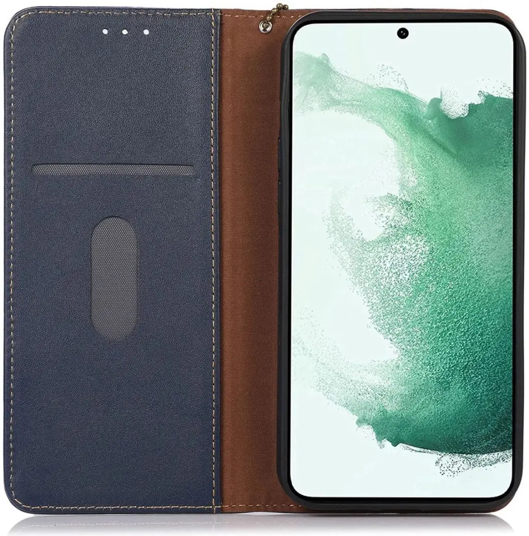 KHAZNEH Hoesje RFID Book Case Leer Blauw Geschikt voor Samsung Galaxy A55