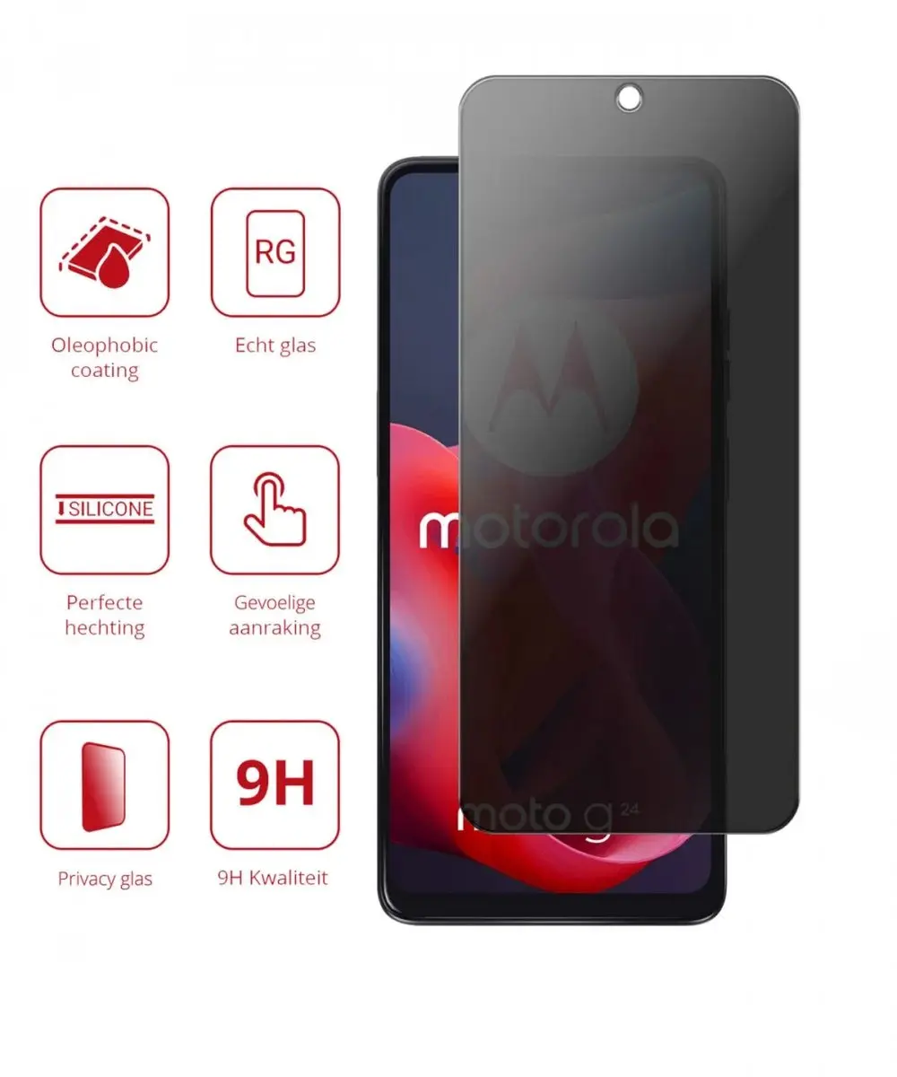 Rosso Privacy Screen Protector Motorola Moto G24 - 9H Glas - Case Friendly