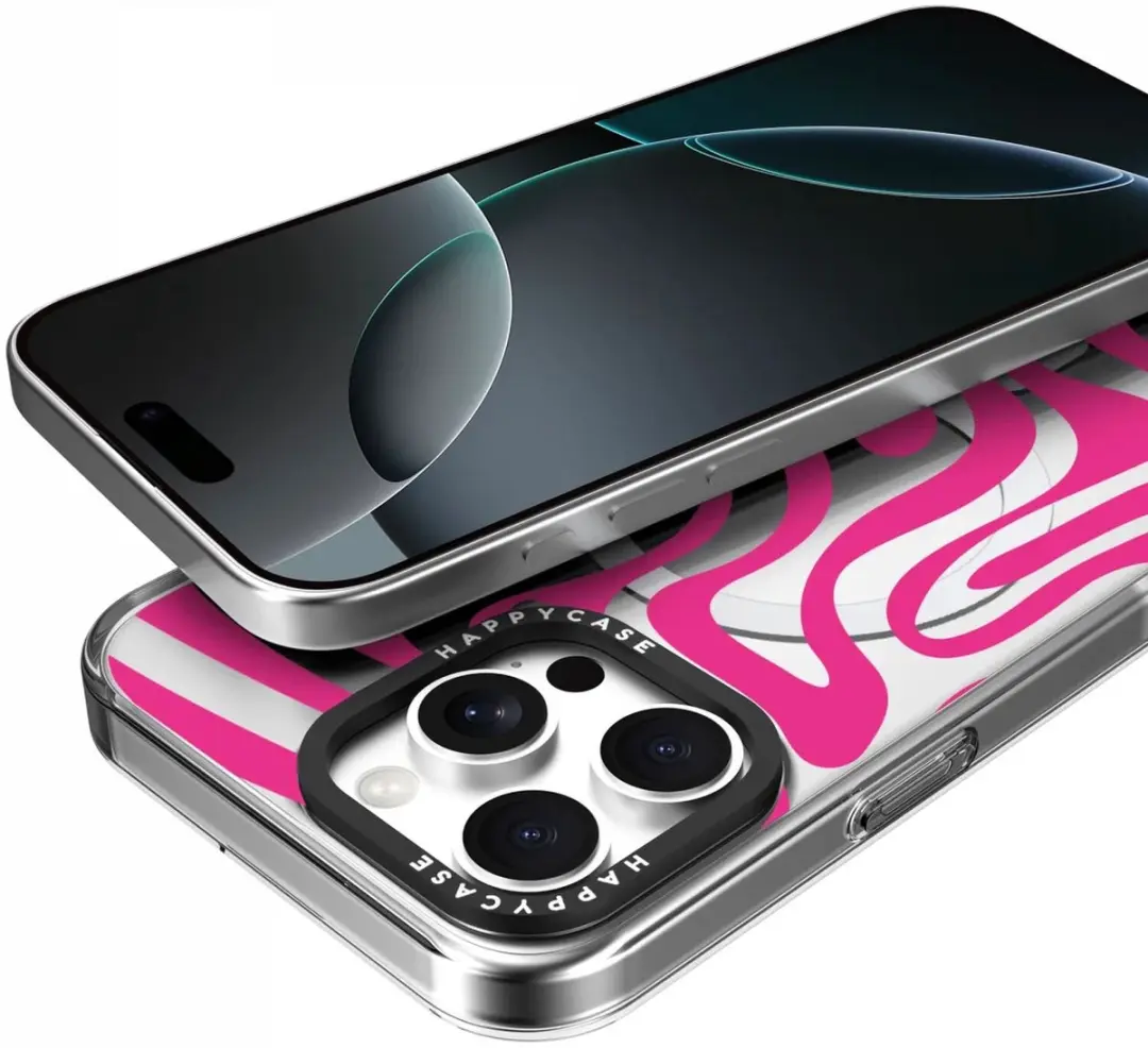 HappyCase Joy Hoesje iPhone 16 Pro - MagSafe Roze Wavy Swirl