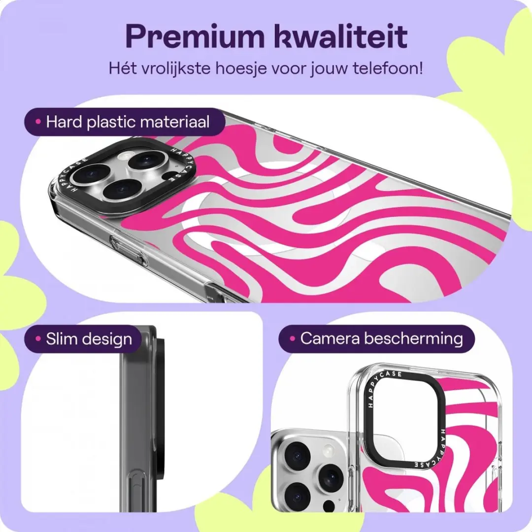 HappyCase Joy Hoesje iPhone 16 Pro - MagSafe Roze Wavy Swirl