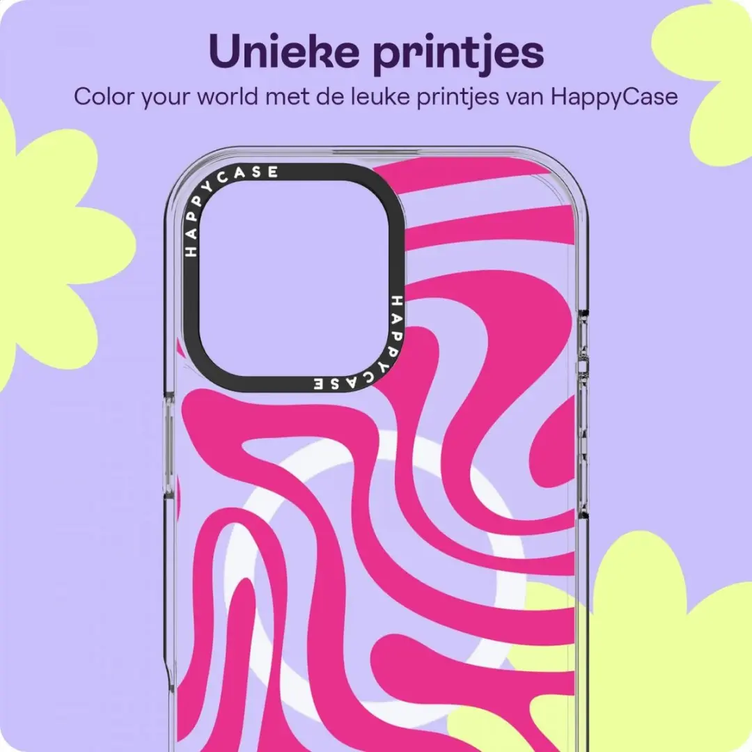 HappyCase Joy Hoesje iPhone 16 Pro - MagSafe Roze Wavy Swirl