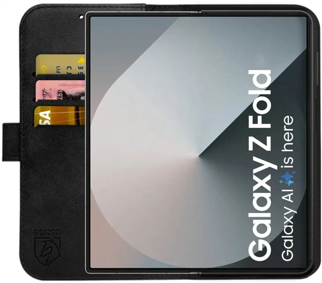 Rosso Deluxe Echt Leer Hoesje Zwart - Samsung Galaxy Z Fold 7 - 3 Pasjes